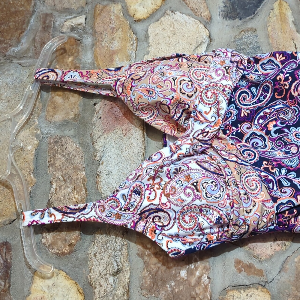 Lands' End Underwire Wrap Tankini Top Deep Sea Paisley Mix - Picture 5 of 13